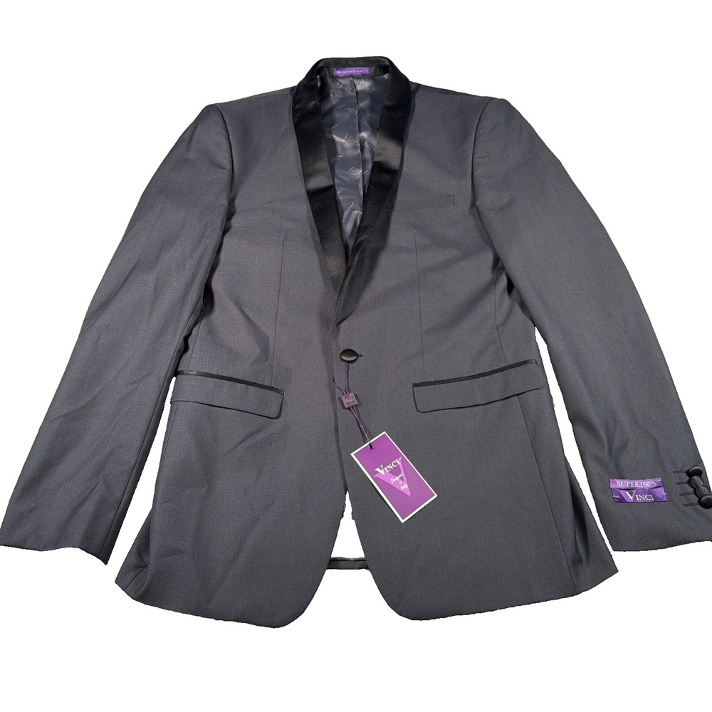 Vinci Mens Blazer Zegna Tuxedo Jacket 38L Heathered Gray Formal Wedding NEW